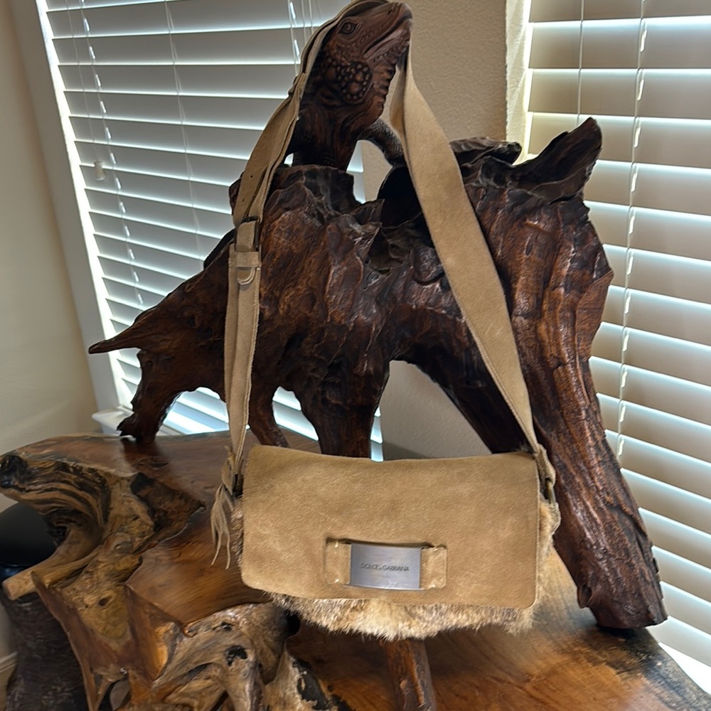 Dolce and Gabbanna Tan Suede and a Genuine Fur Crossbody Bag.  Mint condition!